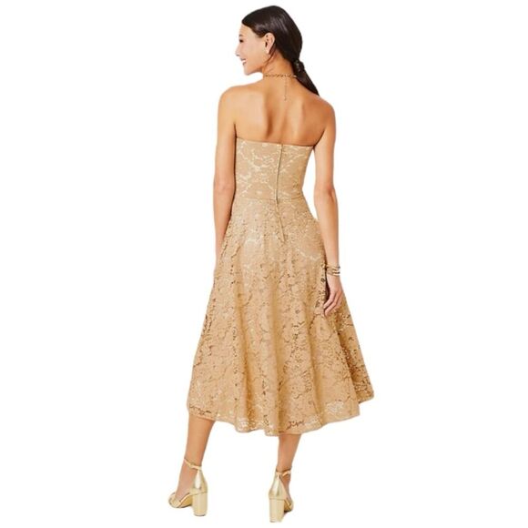 Lilly Pulitzer Sz 10 Aubrianna Strapless Midi Dress Gold Lace Metallic Gown NWT - Picture 8 of 14